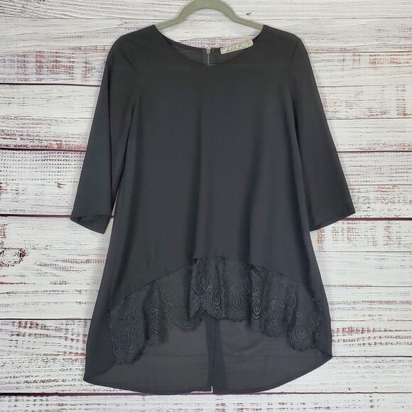 Chloe K Black Fringe Lace Tunic Mini Dress Size S Flowy Whimsygoth Fairygrunge - Picture 2 of 15